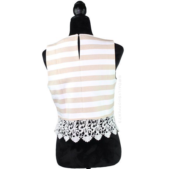 English Factory Women's Striped Lace Trim Crop Top - Oatmeal / Cream - Picture 3 of 3